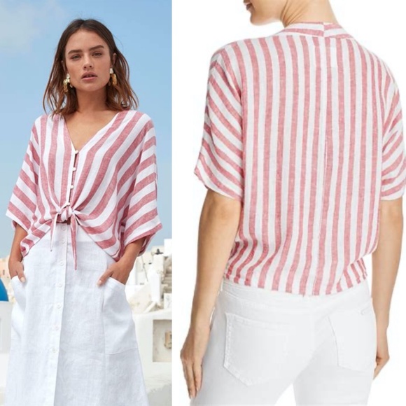 Rails | Thea Tie Front Short Sleeve Seville Stripe White Red - Picture 1 of 8